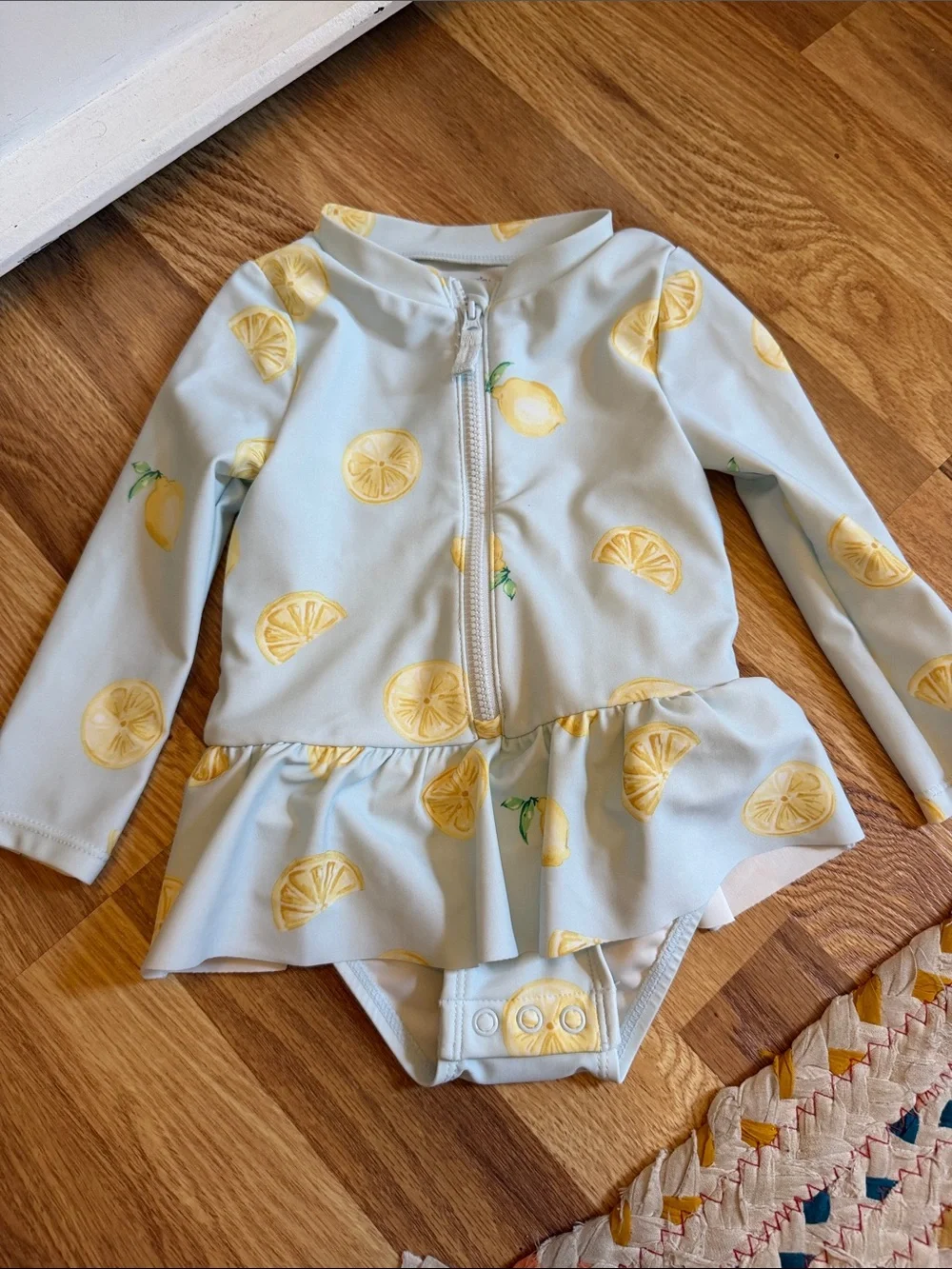 Carter's Light Blue Long-Sleeve Lemon Print One-Piece Swim
